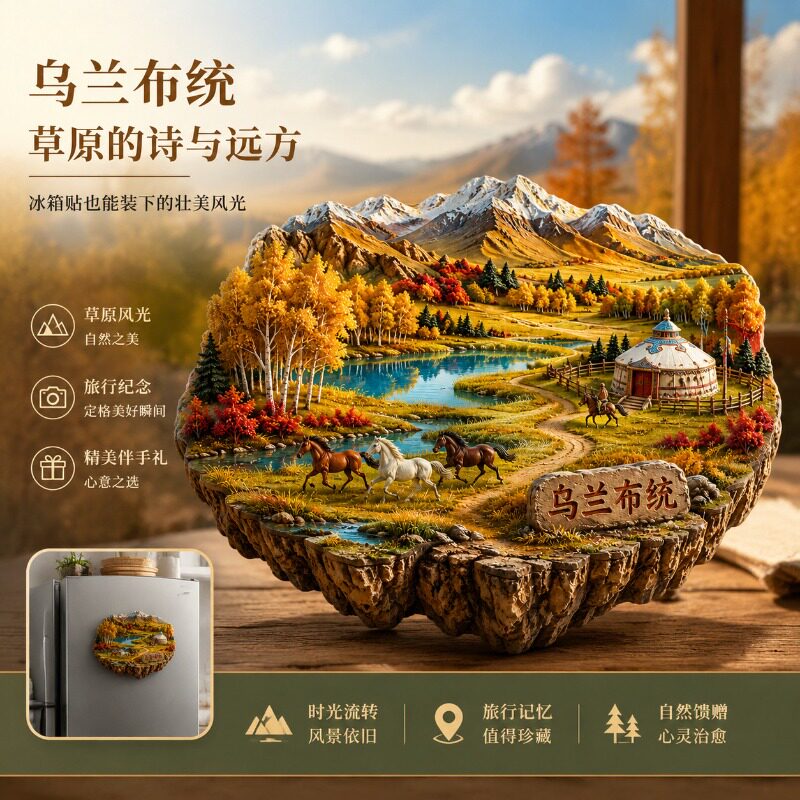 乌兰布统风景文创金属磁吸冰箱贴装饰文旅周边精致纪念品伴手礼物