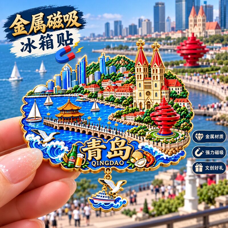 山东青岛风趣吊坠高级文创金属磁吸冰箱文旅周边纪念品旅游伴手礼