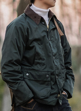靛海 阿美咔叽英伦复古油蜡猎装夹克男防泼水风衣机车工装外套BBR