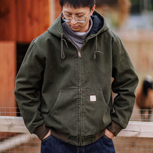 靛海秋冬外套宽松连帽夹棉夹克厚