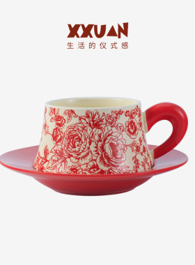 复古花卉咖啡杯高档精致陶瓷喝水杯子女设计感小众下午茶杯碟套装