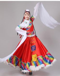 女装 藏族舞蹈服装 演出长裙儿童演出服饰民族舞台表演藏袍 长袖 水袖