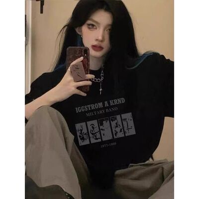 港味chi美式复古纯棉短袖T恤女夏季原宿风oversize宽松半袖上衣潮