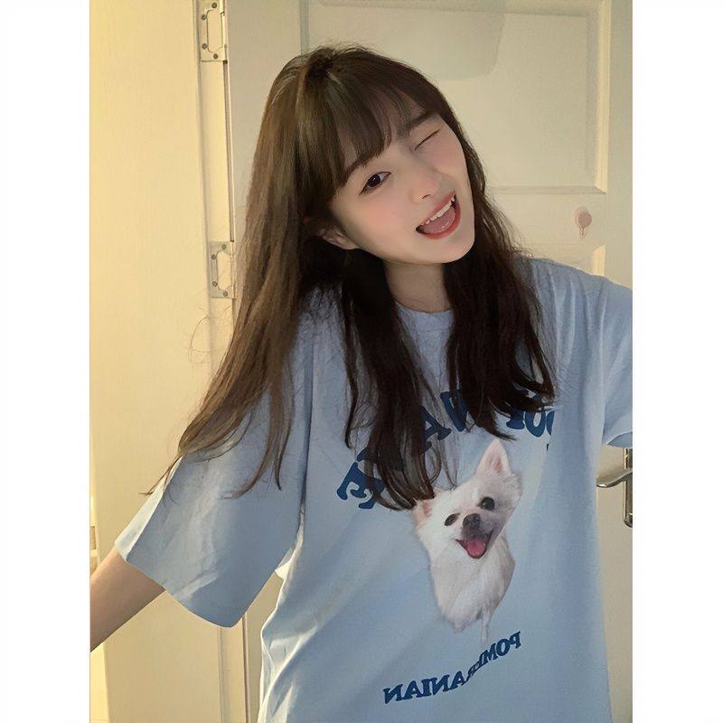 蓝色纯棉短袖夏季t恤女宽松韩版学院风甜美港风休闲美式复古ins潮,女装/女士精品,T恤,淘宝优惠券,粉丝福利购,淘宝优惠卷