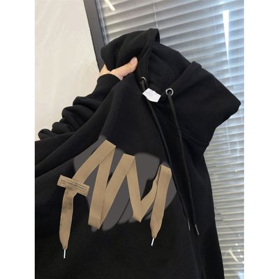 韩系学院风黑色连帽卫衣女2024春秋季薄款宽松oversiz宽松上衣ins