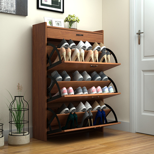 架 实木色进门鞋 柜子储物玄关门厅柜可定做简约现代中式 超薄翻斗鞋
