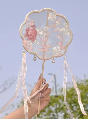 古风刺绣异形长柄团扇花形花瓣