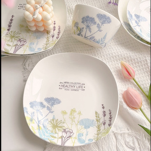 轻奢高颜值骨碟子 一人食方形骨瓷盘子8寸菜盘韩式 2025新款 好看