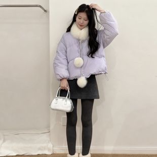 羽绒服时尚短款冬季围脖新款毛领加厚鸭绒小个子保暖韩版外套