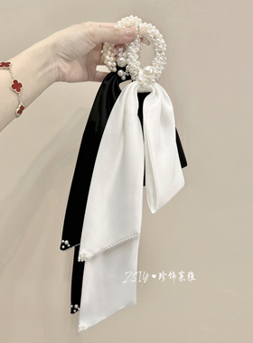 手工弹力串珠发圈缎面发带