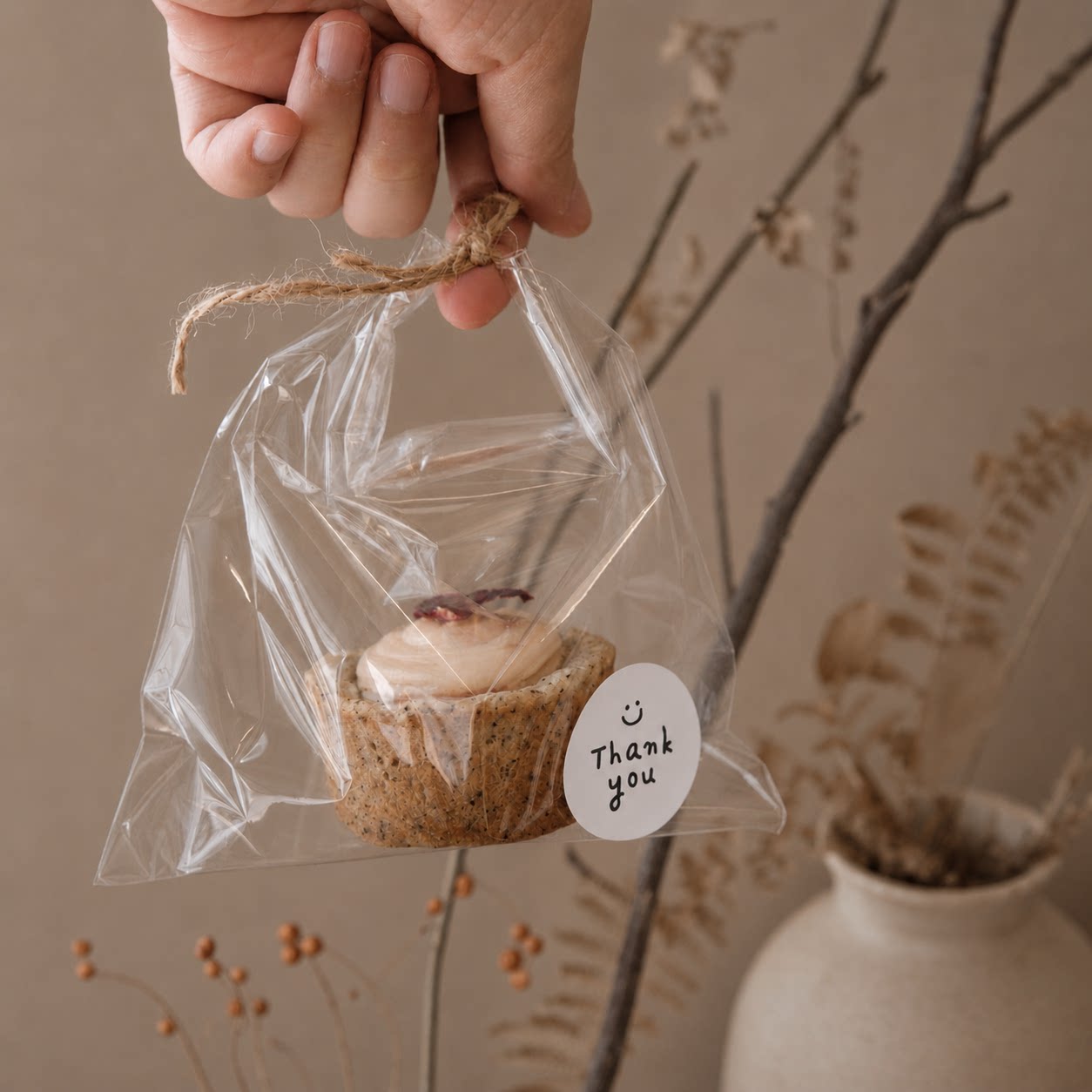食品透明袋加厚创意包装带提手加麻绳贴纸装司康马卡龙可露丽饼干