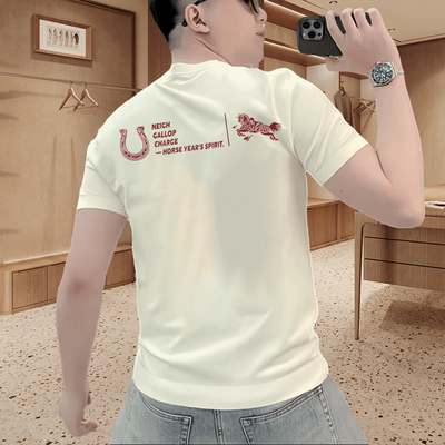 美式修身型男女通用风印花短袖T恤白色宽松透气纯棉上衣潮