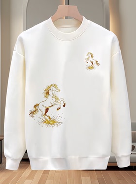 2026秋冬季印花休闲风卫衣男女圆领套头休闲上衣宽松潮流白色