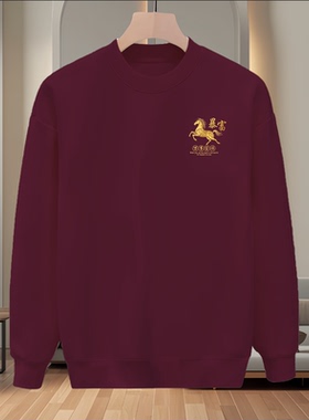 秋冬季中式马上有福圆领卫衣男童长袖加绒重磅保暖上衣潮牌