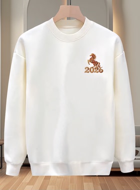 长袖秋冬季2026新款圆领卫衣男宽松休闲印花白色上衣冬季