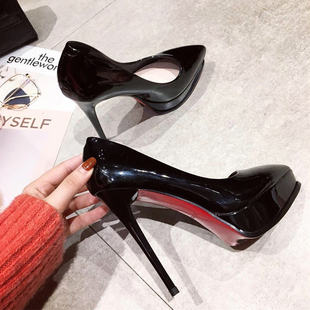 黑色高跟鞋女鞋子10cm12公分细跟防水台夜场性感夜店职业尖头单鞋