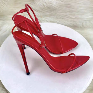 新款 约会红色高跟鞋 时尚 细跟高跟鞋 性感超细一字扣带凉鞋 2026春季