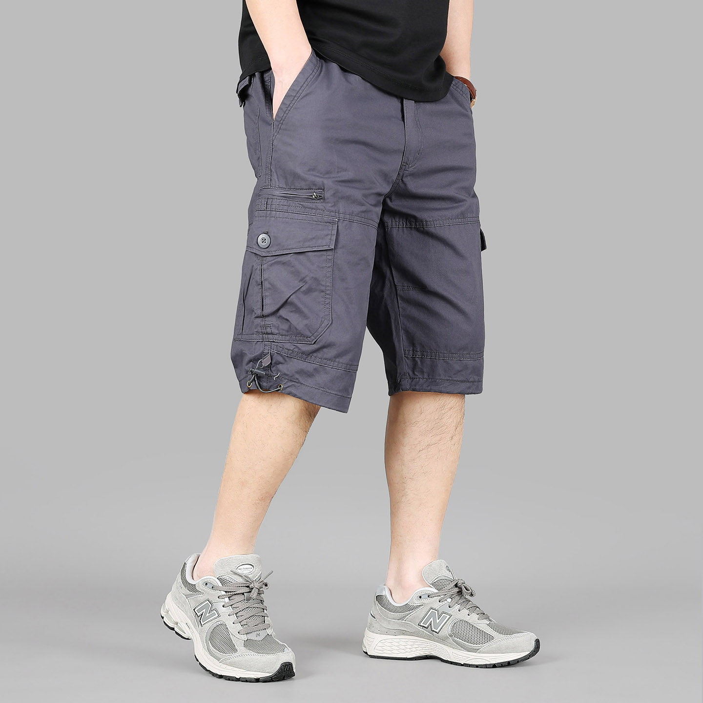 纯棉夏季薄款男士高品质多口袋工装五分裤宽松直筒透气休闲沙滩裤