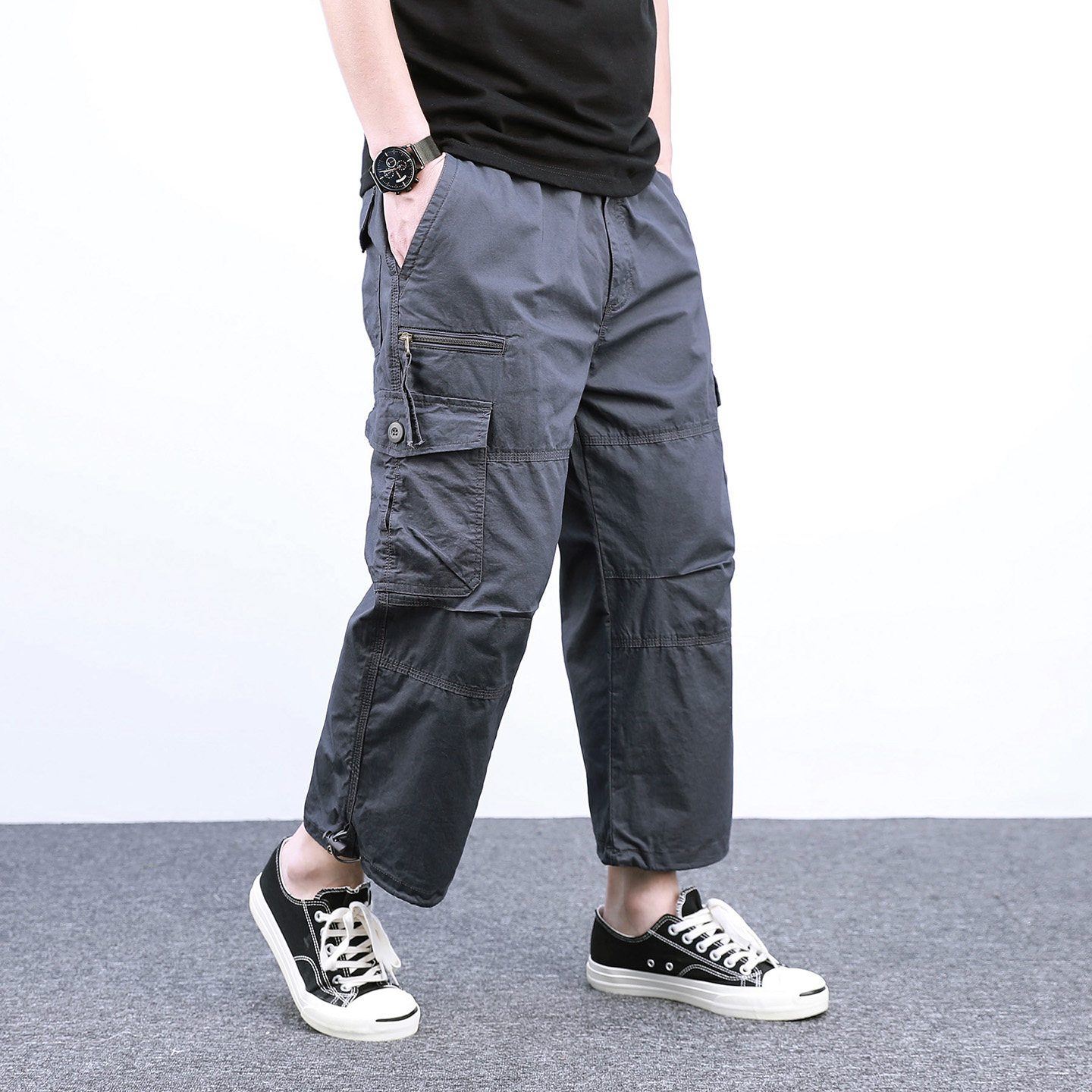 2026年夏季工装裤宽松纯棉八分裤男士直筒多口袋潮流休闲中腰短裤,男装,休闲裤,淘宝优惠券,粉丝福利购,淘宝优惠卷