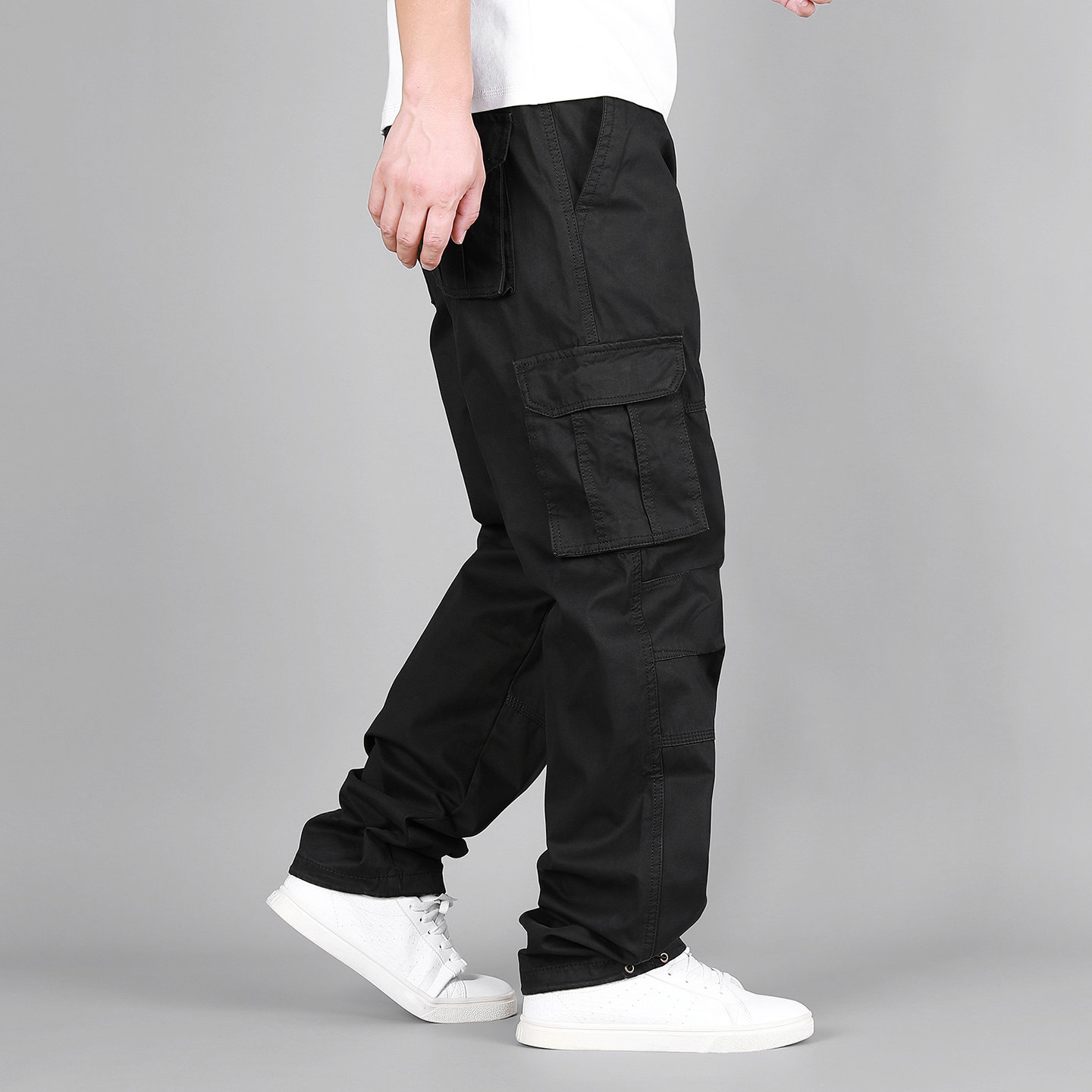 多口袋秋季新款耐磨耐穿直筒裤春秋季高腰深裆休闲男士工装裤长裤