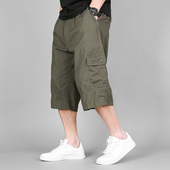 男款 中裤 宽松夏季 纯棉运动休闲短裤 七分裤 多口袋过膝工装 薄款 大码