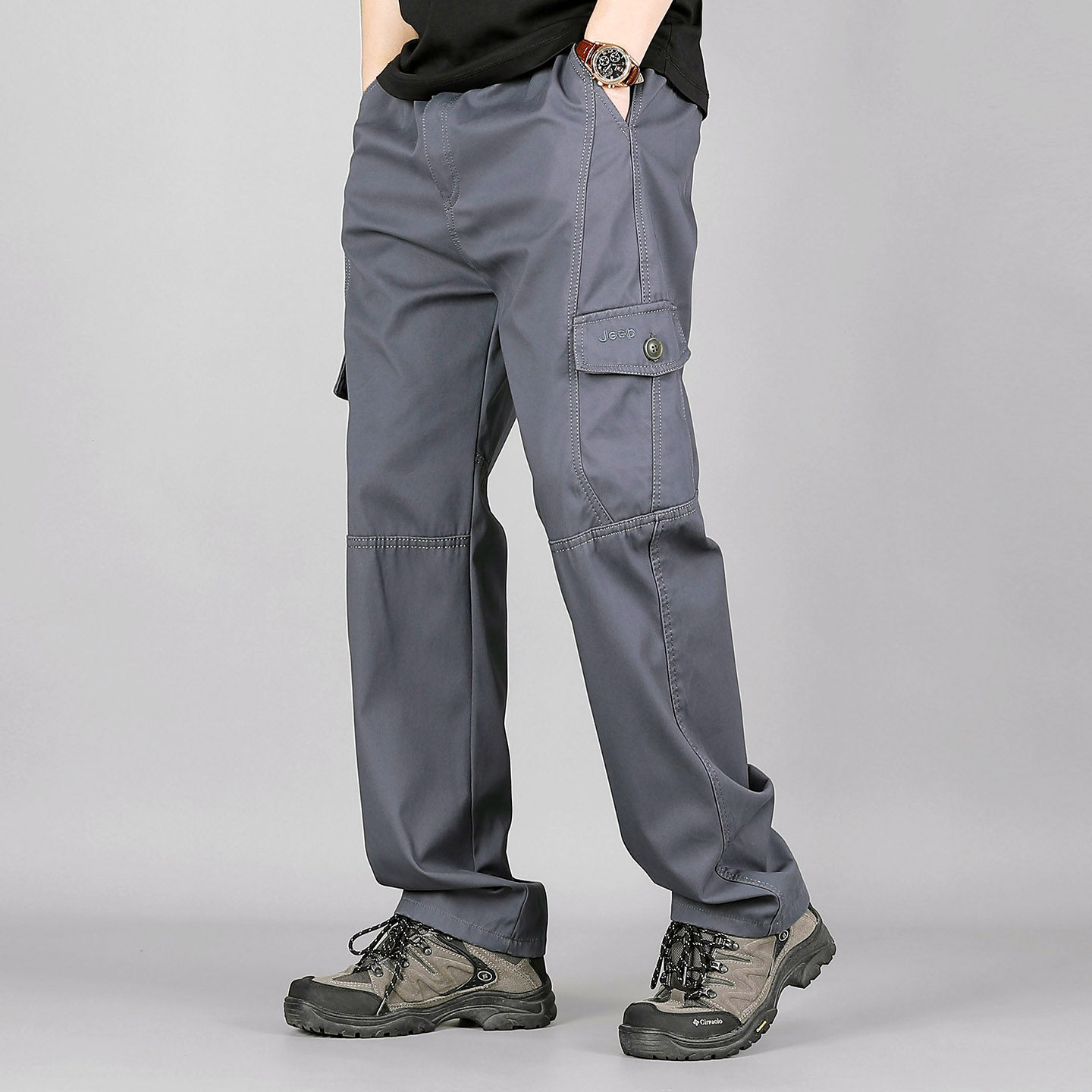 秋季高腰深裆小个子男士九分半裤子春秋款宽松舒适休闲工装裤男裤