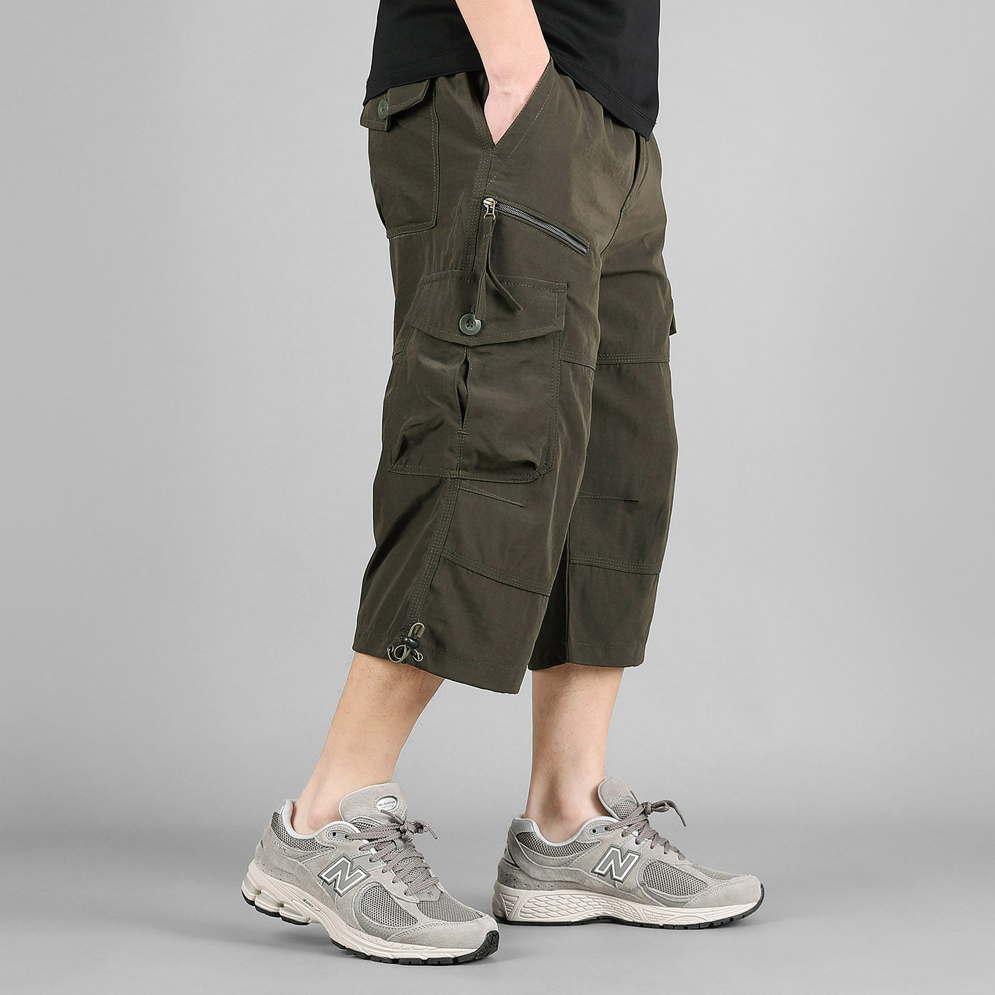 夏季薄款冰丝七分裤男士宽松直筒速干裤子户外工装休闲多口袋短裤