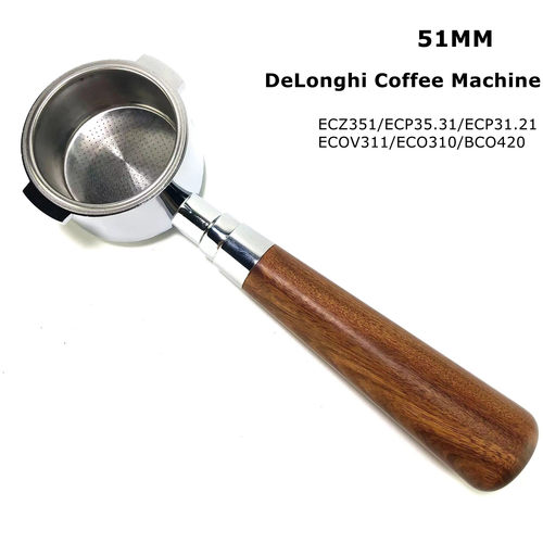 51mm两耳德龙无底手柄 咖啡机配件 过滤器 ECZ351 ECP35.31不锈钢