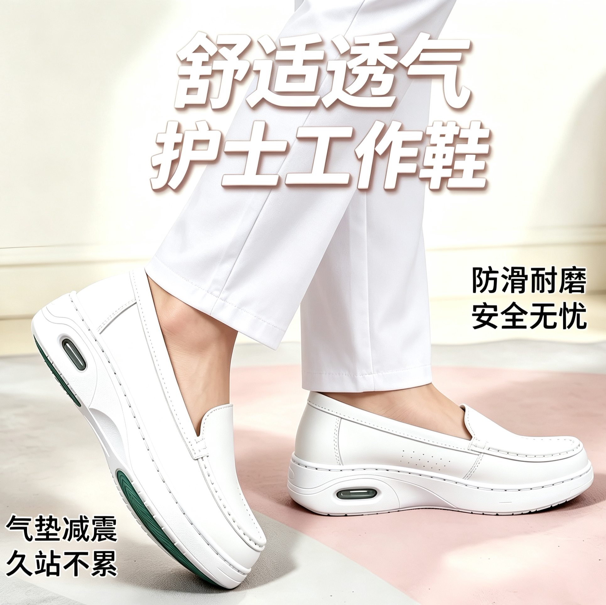 久站不累脚真皮护士小白鞋女气垫软底静音防滑透气医院医护专用鞋