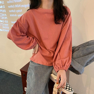 女装新款秋季韩版ins宽松薄款套头学生显瘦卫衣灯笼袖长袖T恤