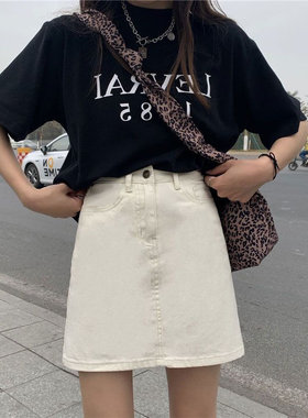 纯色牛仔裙女夏天ins风学生韩版