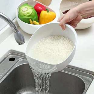 淘米神器筛漏塑料沥水篮洗菜盆器免手洗加厚淘米篮细孔厨房家用