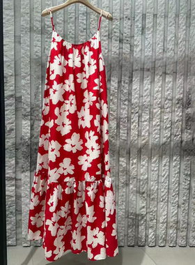 正品2026夏新品吊带裙桑蚕丝棉红底花卉露背塔裙连衣裙MBF2DRS101
