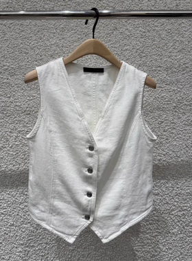 【秦岚同款】正品2025夏新品棉麻V领收腰短款西装马甲MBE2WAIT02