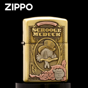 ZIPPO正品打火机纯铜盔甲史高治暴富鸭紫铜镶嵌浮雕男士收藏送礼
