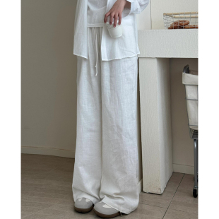 白色棉麻阔腿裤女春夏季2026年新款宽松小个子慵懒拖地冰丝休闲裤