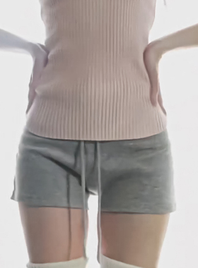 浅灰色高腰运动包臀短裤女夏2026系绳外穿休闲三分裤修身显瘦热裤