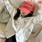 休闲儿童竖条长袖 女童衬衣童装 韩系宽松卡通衬衫 新款 上衣 2025春季