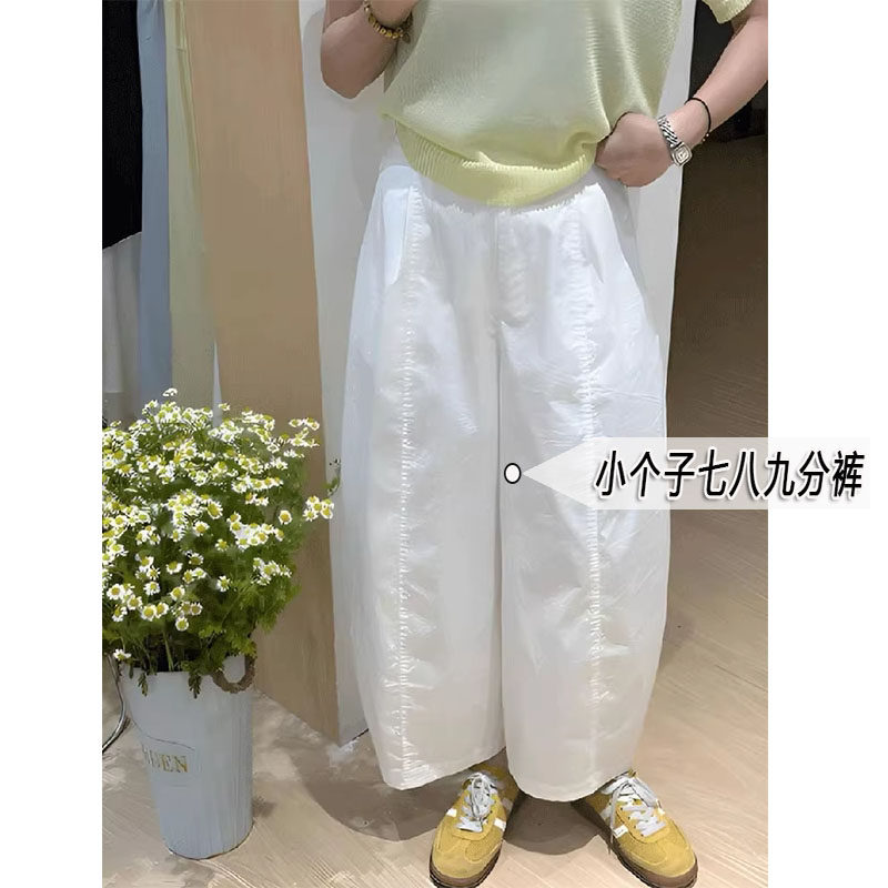 小个子八分白色奶奶裤女夏季薄款高腰百搭九分休闲阔腿萝卜裤xs码