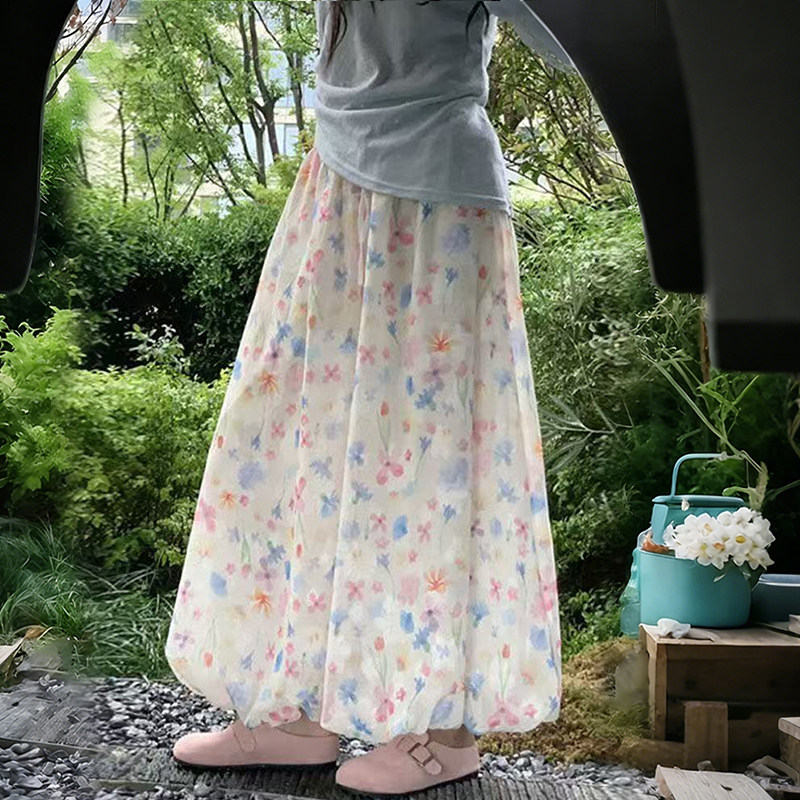 彩色小个子碎花花苞裙裤女夏季新款高腰显瘦休闲宽松阔腿灯笼裤子