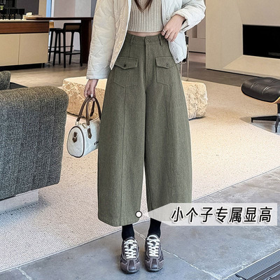 小矮个子八分阔腿工装裤女秋冬新款高腰显瘦宽松百搭休闲哈伦裤xs