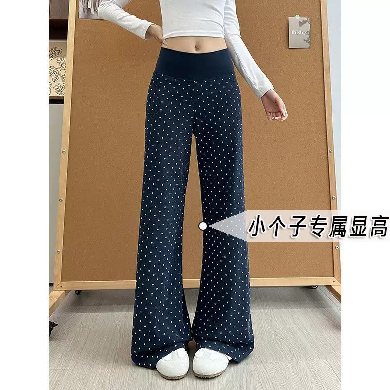 慵懒风黑色波点高腰微喇裤女夏薄款显瘦宽松直筒小个子阔腿长裤xs