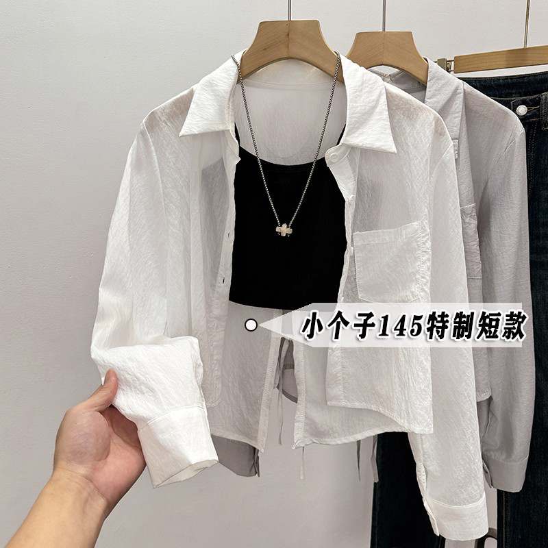 145xxs小个子短款天丝衬衫女夏季薄款韩版外搭开衫宽松防晒上衣服