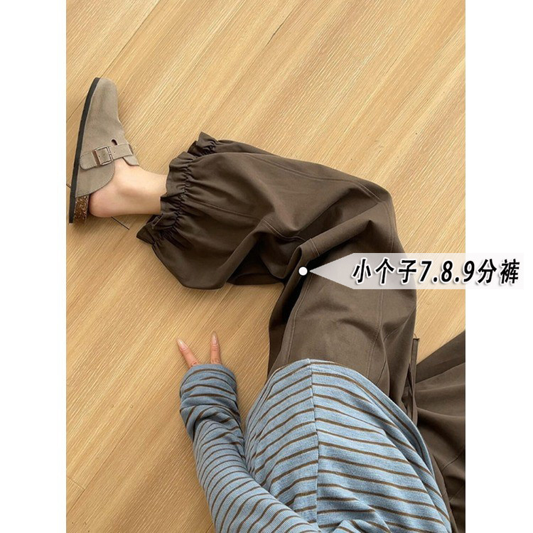 小矮个子150七分花边时尚休闲裤女秋冬高腰宽松显瘦灯笼萝卜裤xxs