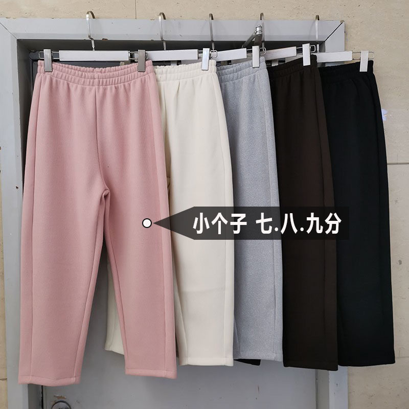 加绒小个子奶奶裤粉色休闲裤