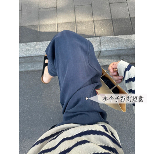藏青色垂感天丝亚麻裤 xxs 女夏季 九分小个子搭配145显瘦棉麻阔腿裤