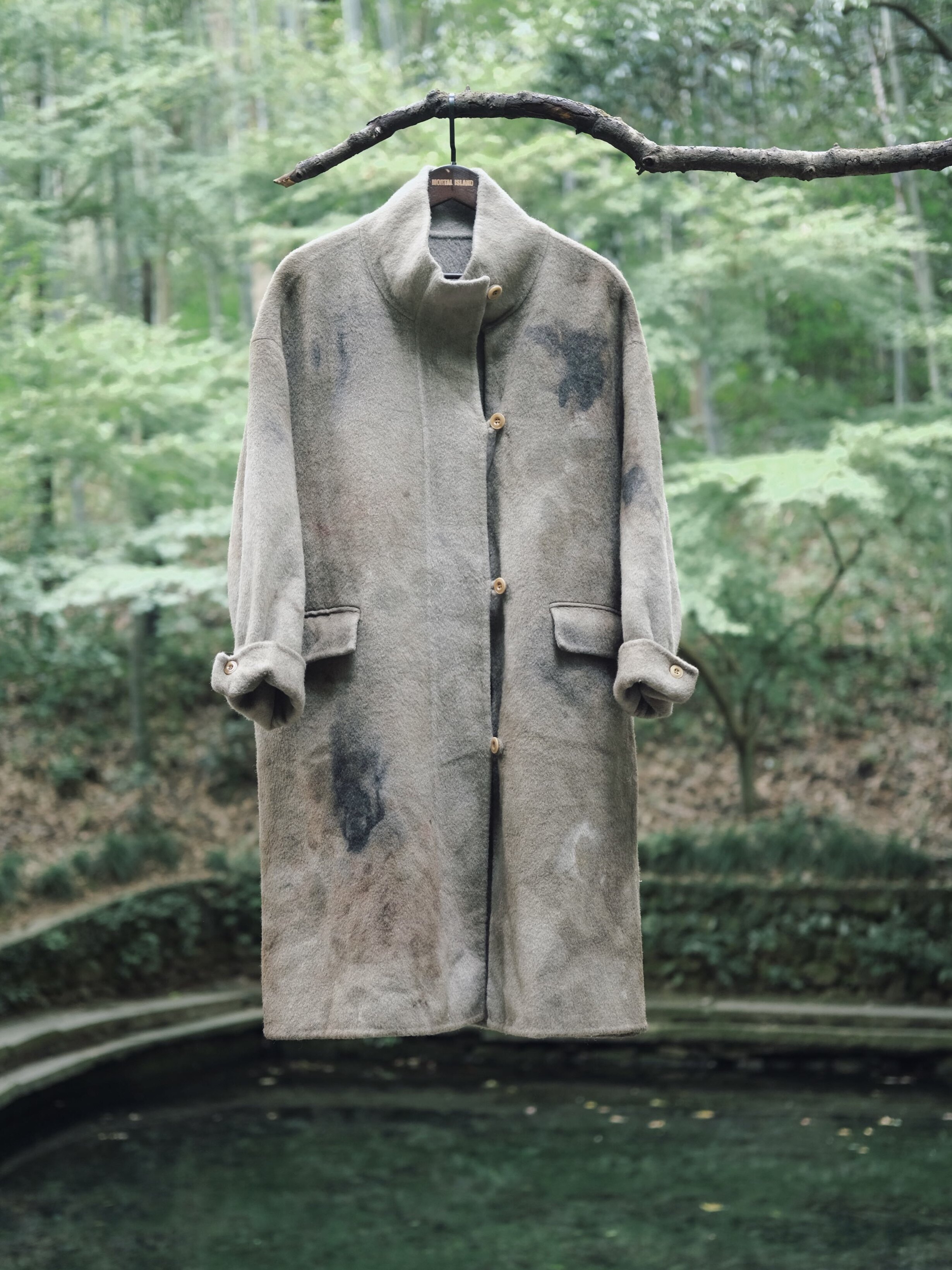 凡人岛植物染复古侘寂风文艺宽松中长款大衣女休闲外套