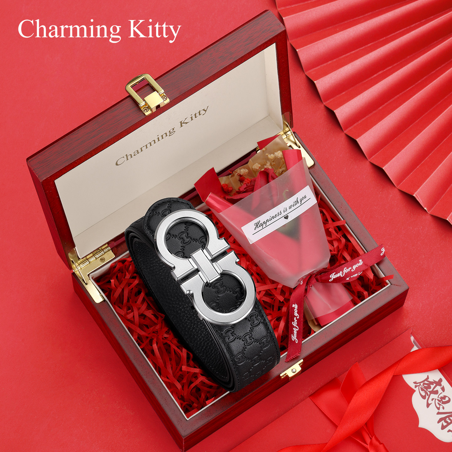 男款不锈钢真皮皮带男士纯牛皮皮带平滑扣腰带内穿钢扣送老公礼物