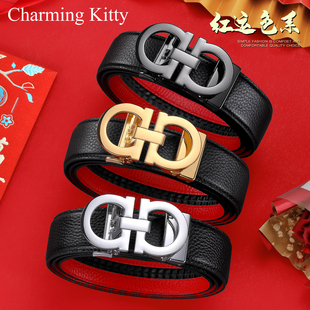 真皮男人本命年红腰带属马的男士2026马年红色皮带结婚新郎裤腰带