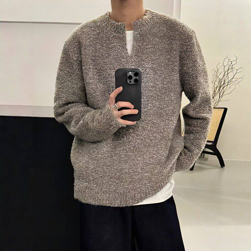 日系简约混色针织衫男士亨利